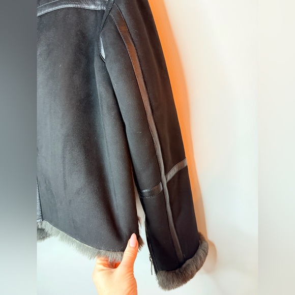 🖤 ZARA Black Jacket with Grey Shearling – Size S - Picture 10 of 16